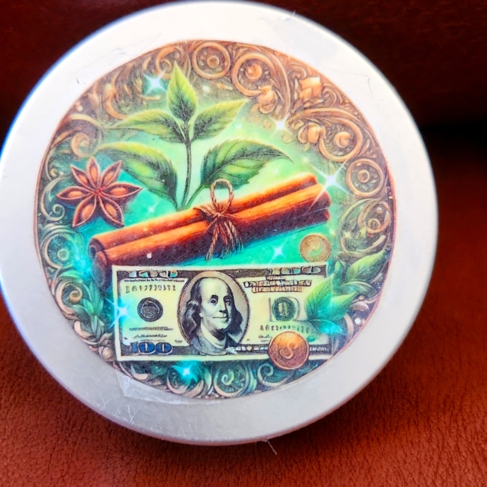 Money potion perfume tin